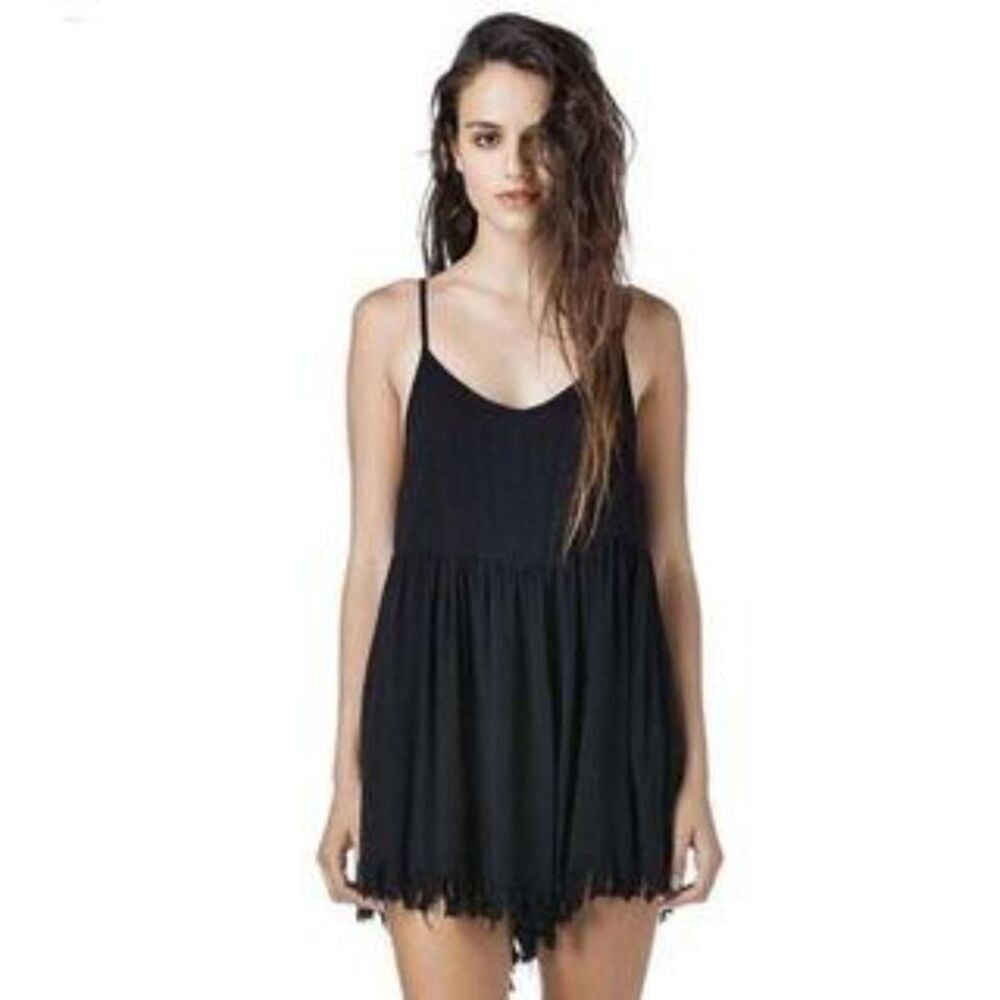 UNIF Black Fringe Romper Edgy Festival Style One Piece Sleeveless
